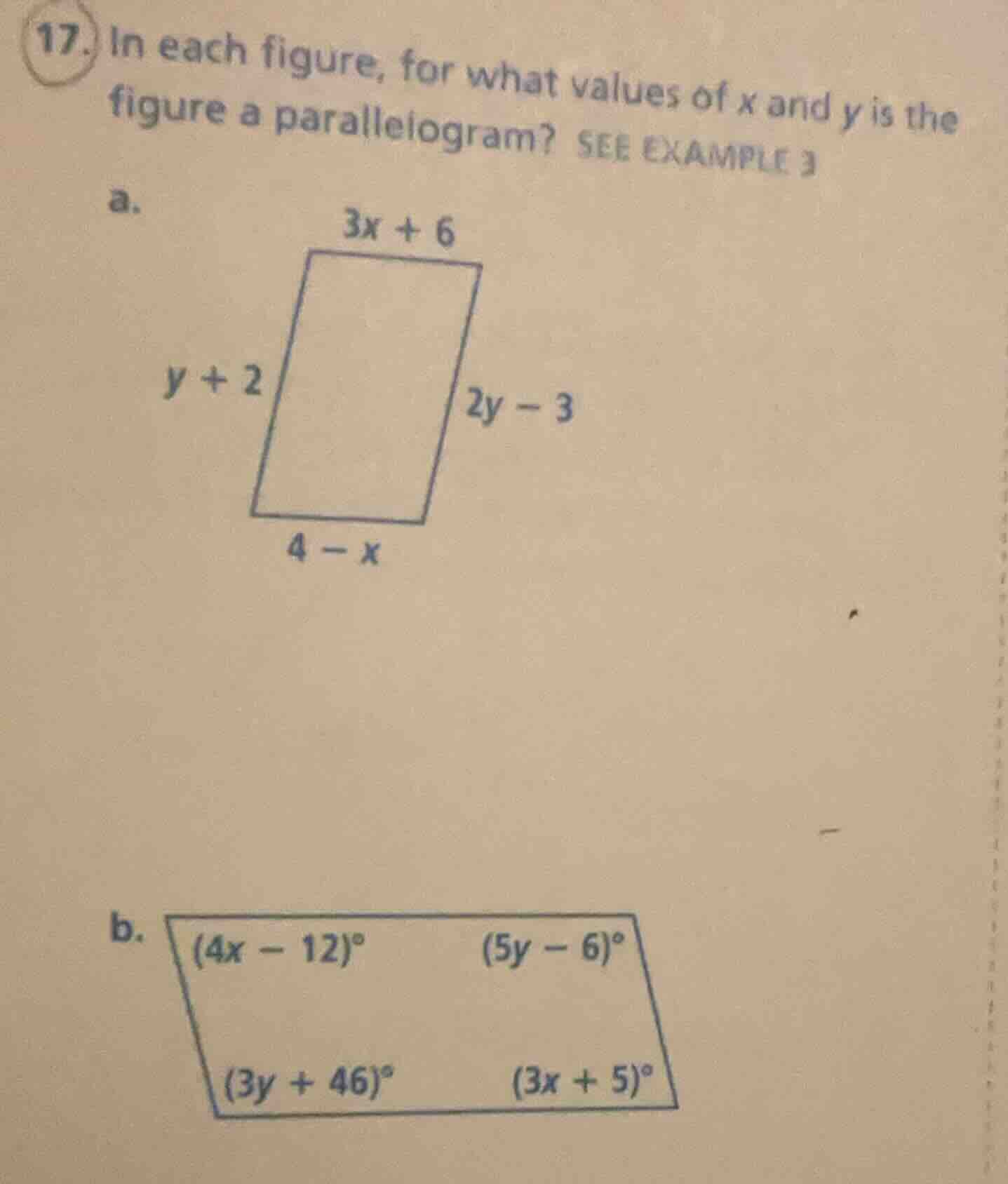 17. in each figure, for what values of x and y is the figure a parallel…