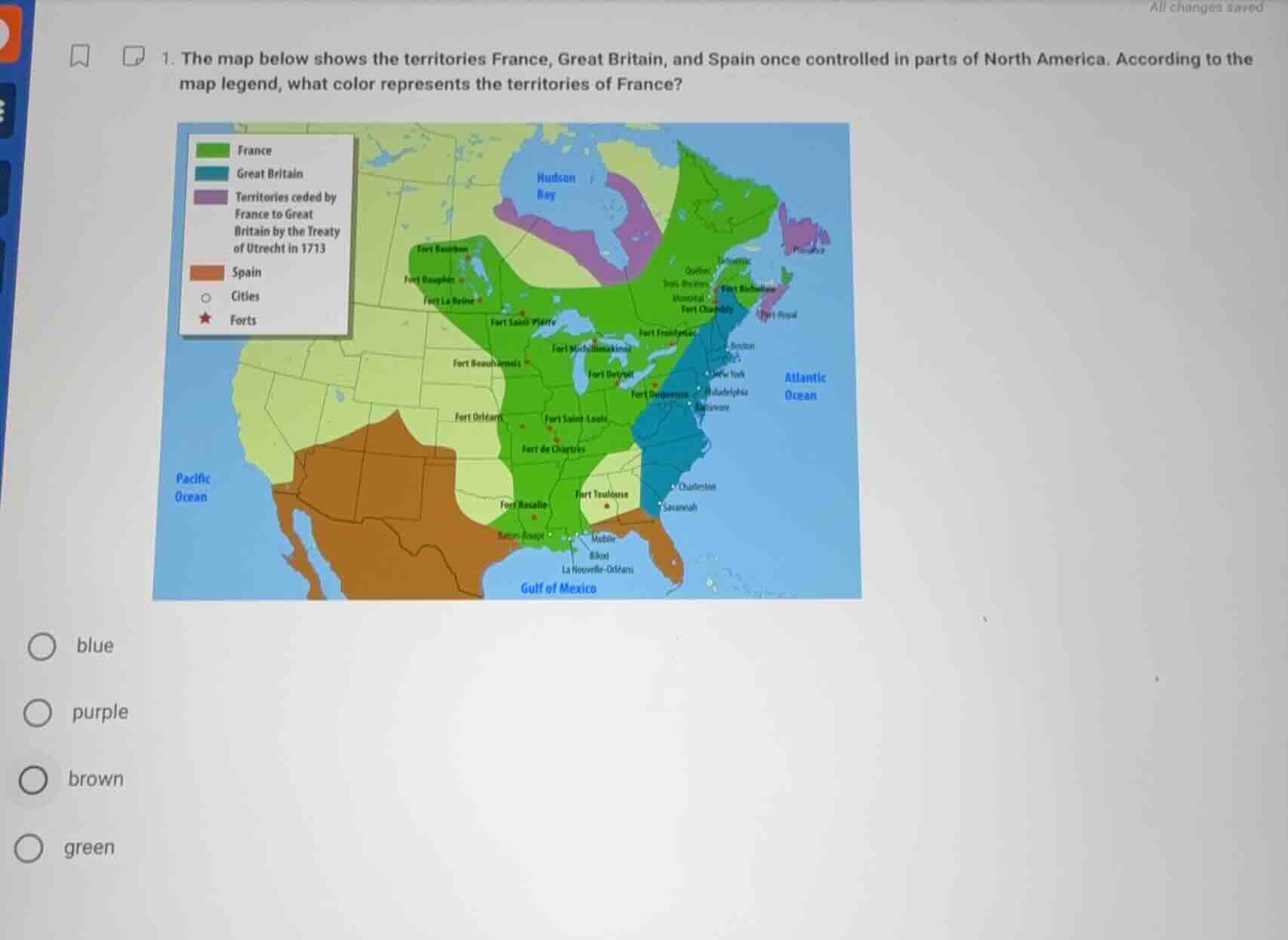 1. the map below shows the territories france, great britain, and spain…