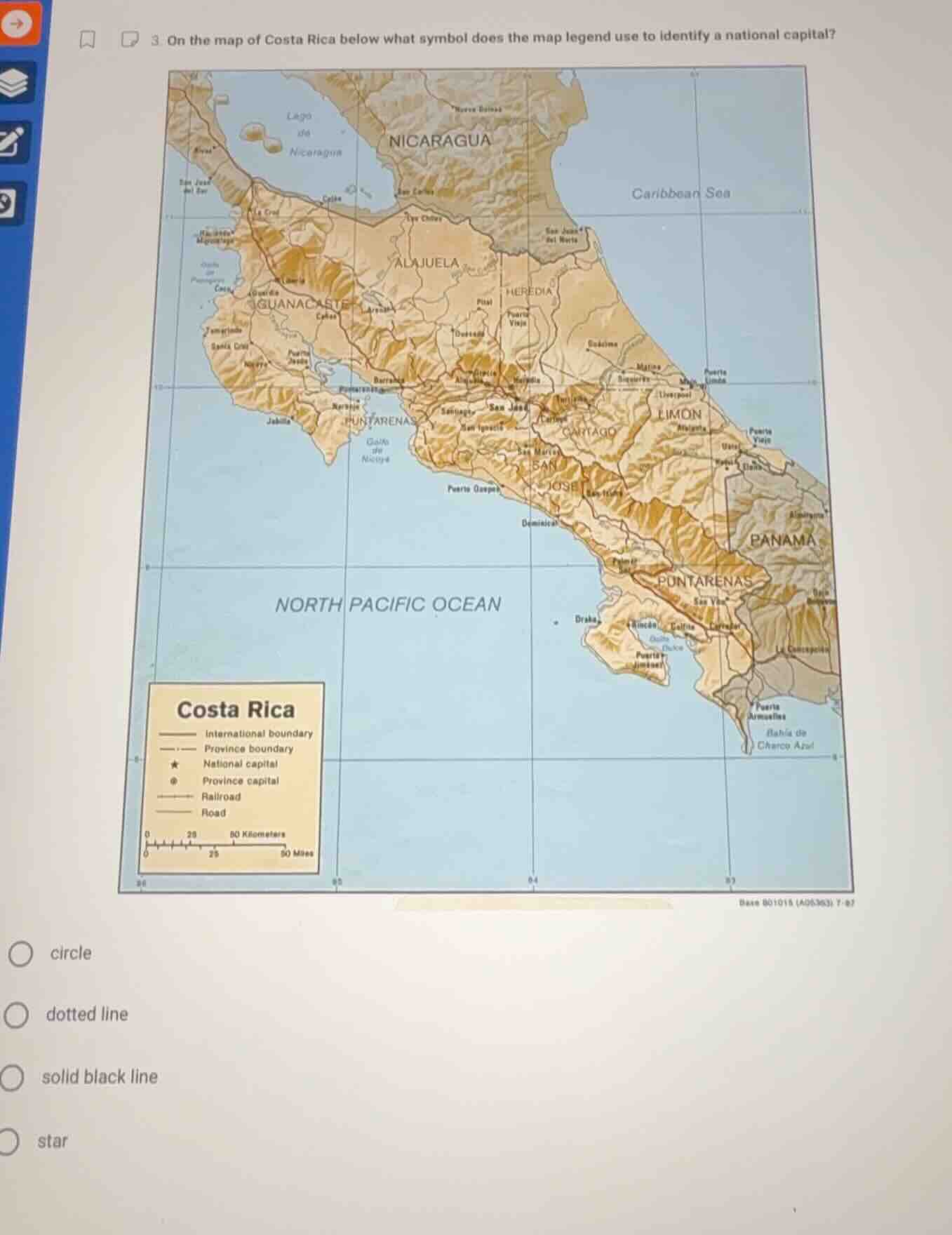 3 on the map of costa rica below what symbol does the map legend use to…