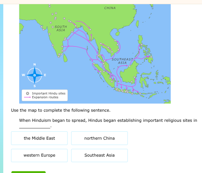 use the map to complete the following sentence. when hinduism began to …