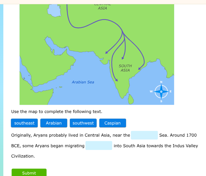 use the map to complete the following text. southeast arabian southwest…