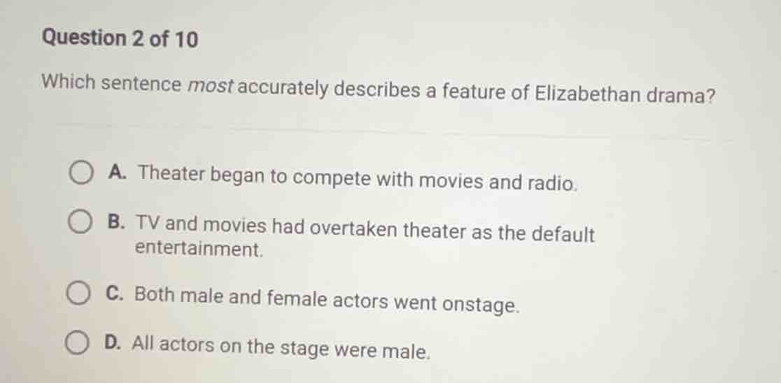 question 2 of 10 which sentence most accurately describes a feature of …