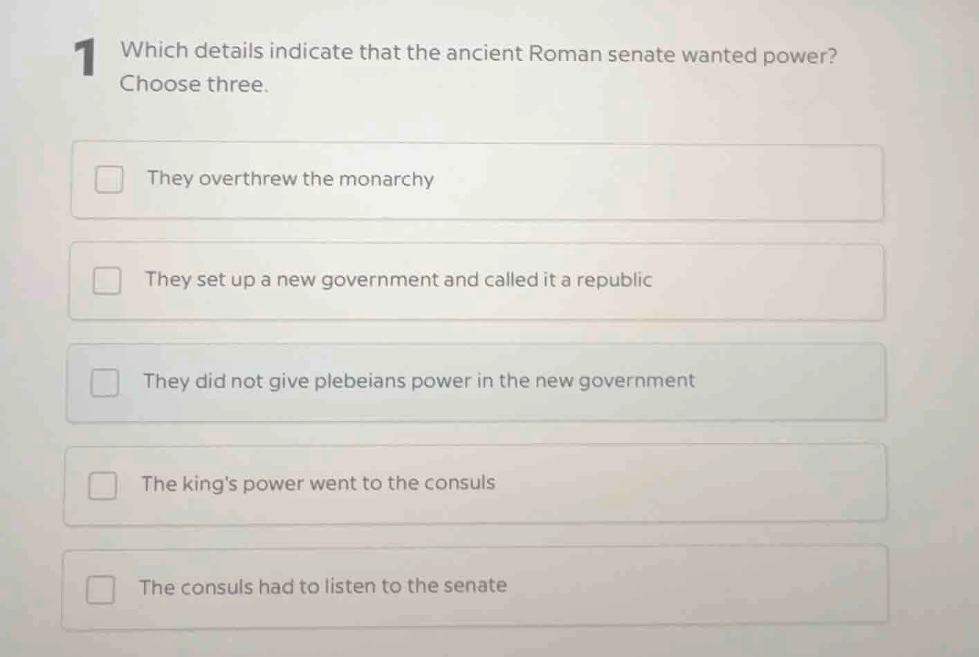 1 which details indicate that the ancient roman senate wanted power? ch…