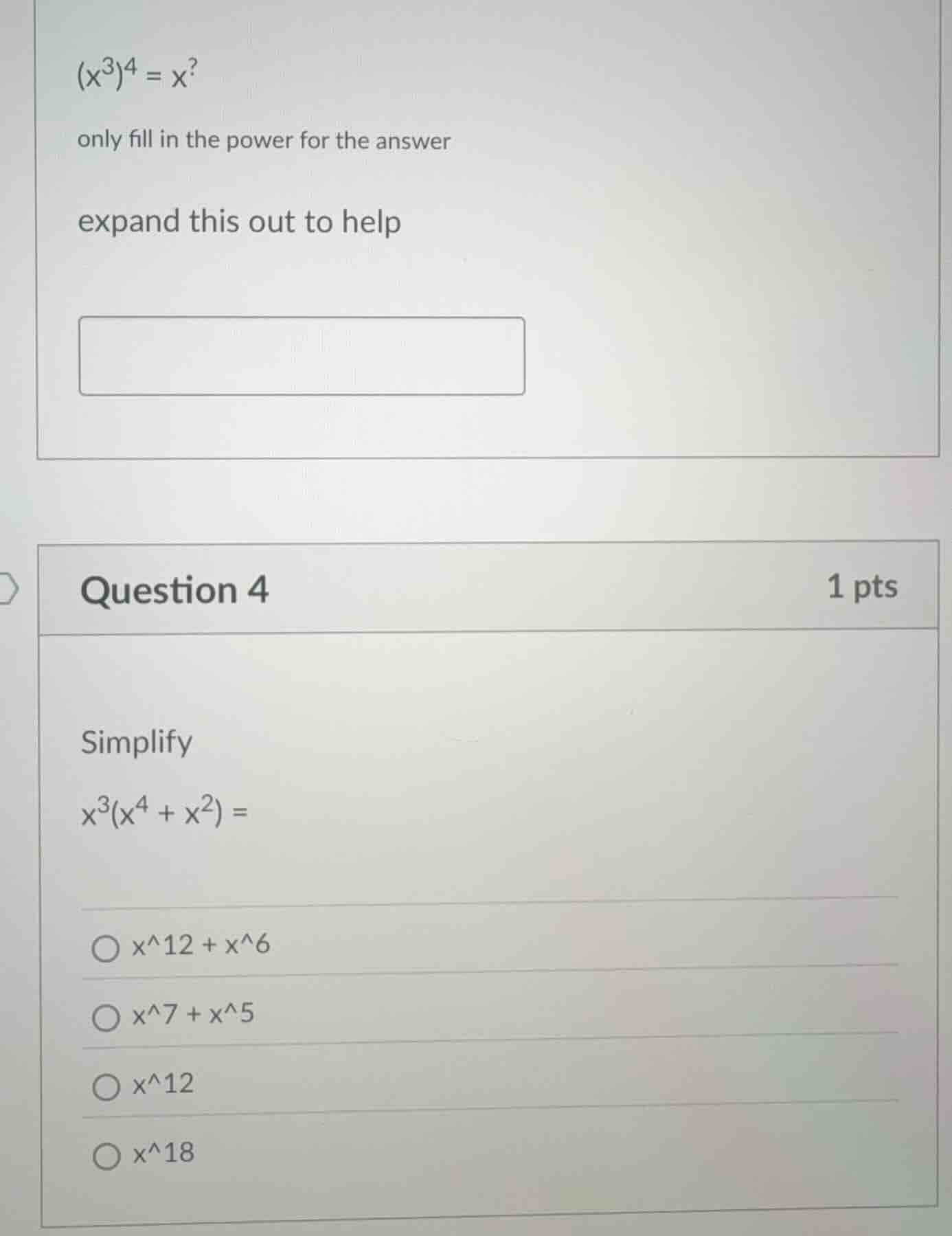 (x^3)^4 = x? only fill in the power for the answer expand this out to h…