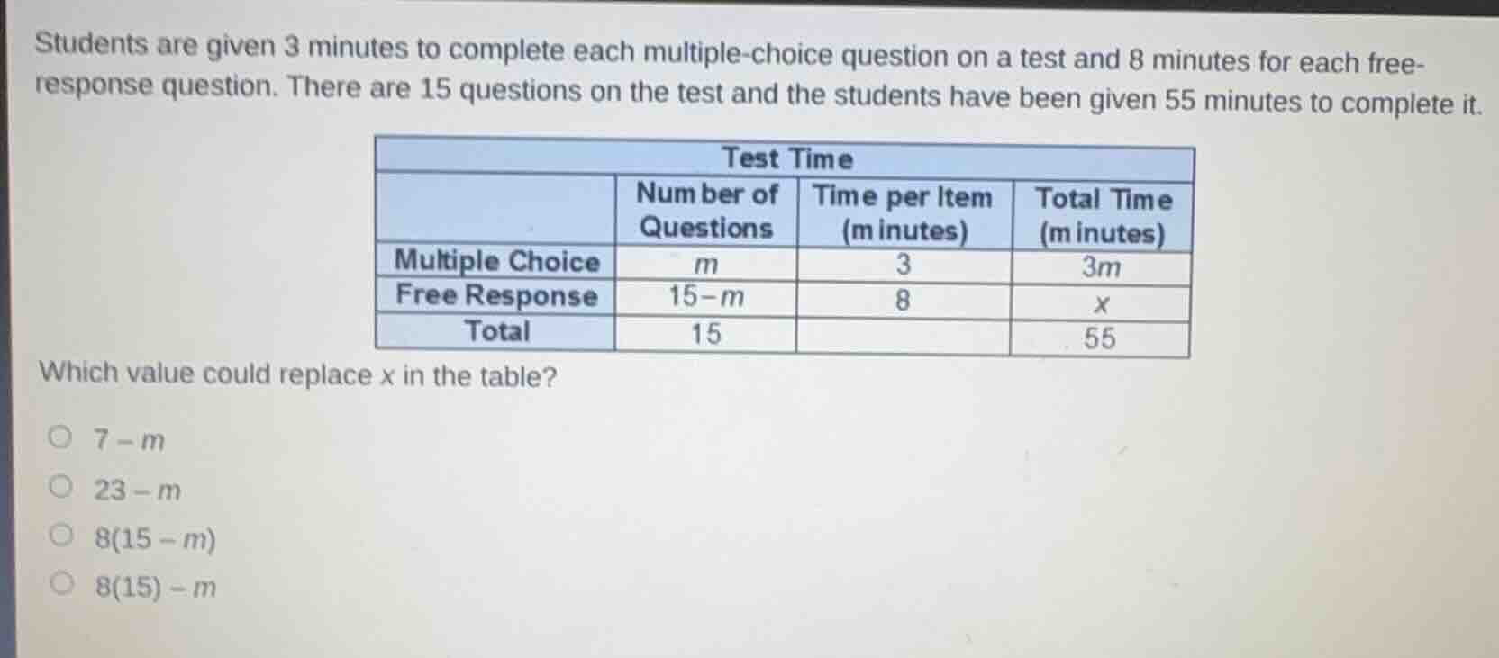 students are given 3 minutes to complete each multiple-choice question …