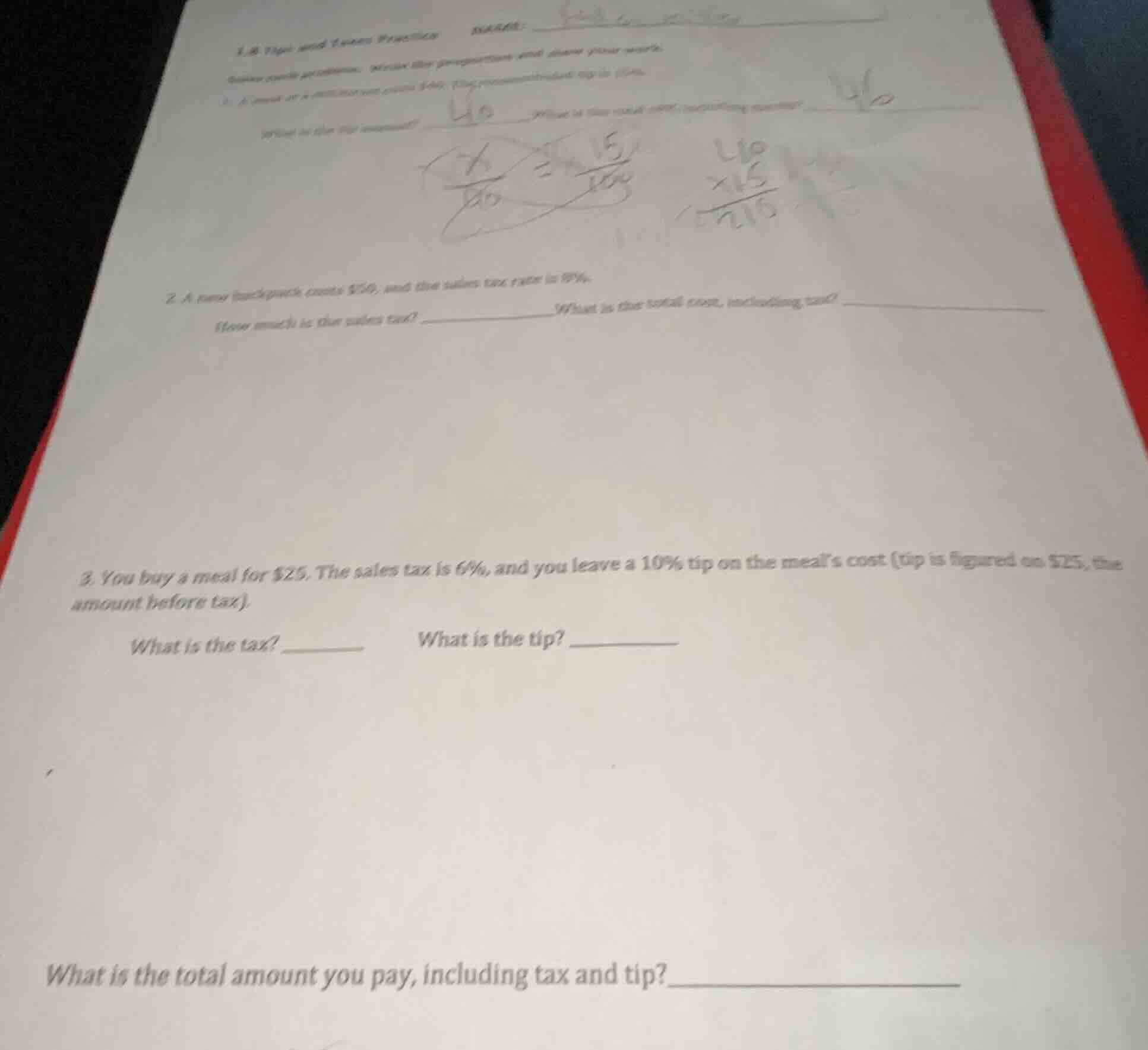 1.8 tips and taxes practice name: answer each question. write the propo…