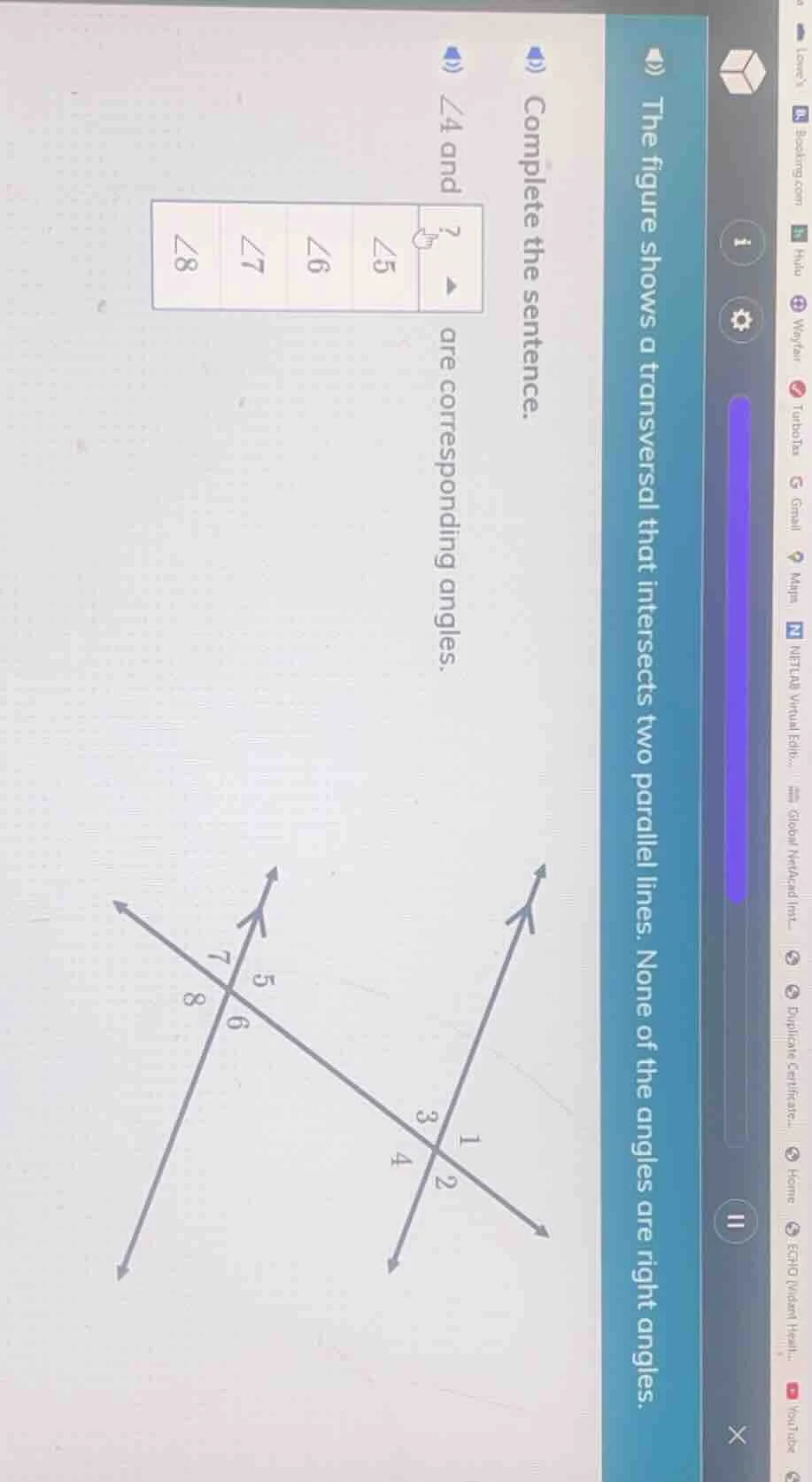 the figure shows a transversal that intersects two parallel lines. none…