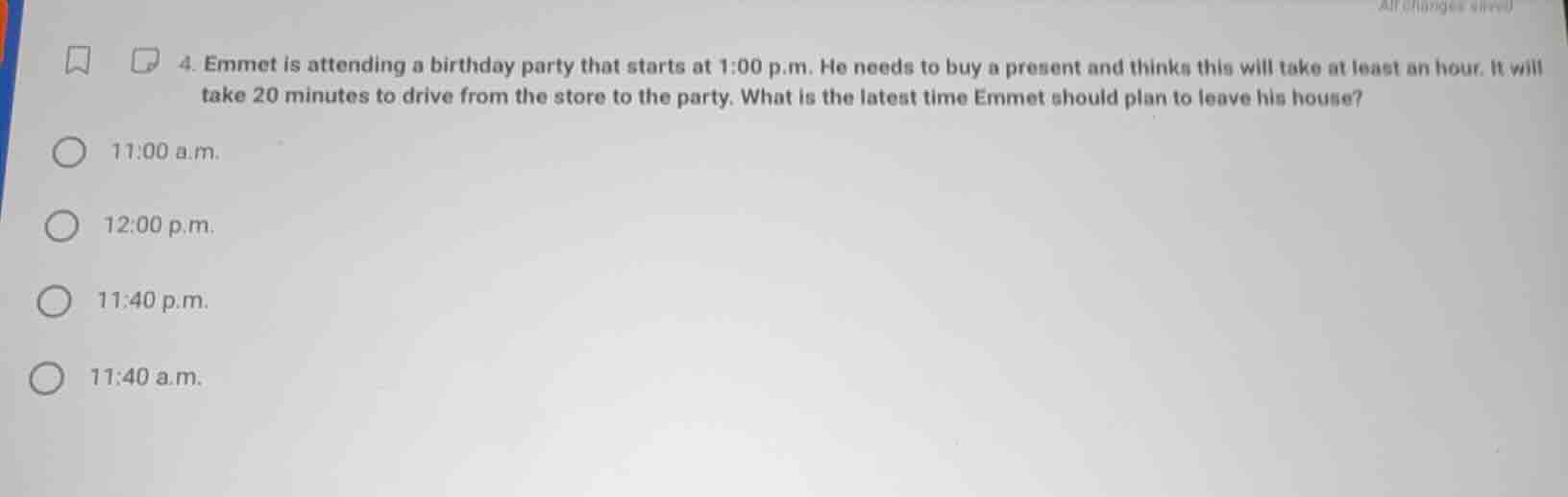 4. emmet is attending a birthday party that starts at 1:00 p.m. he need…