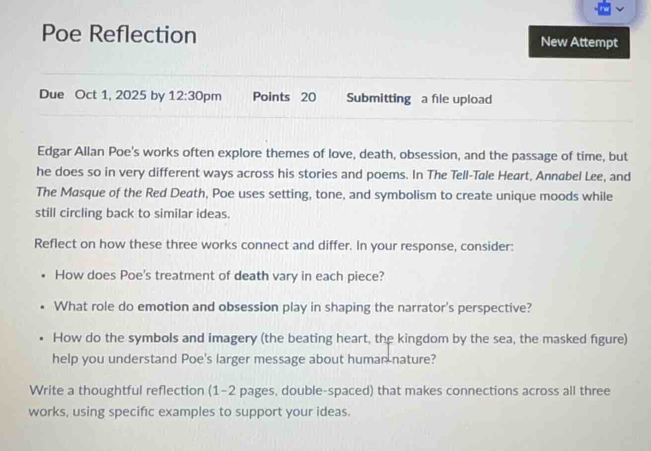 poe reflection due oct 1, 2025 by 12:30pm points 20 submitting a file u…