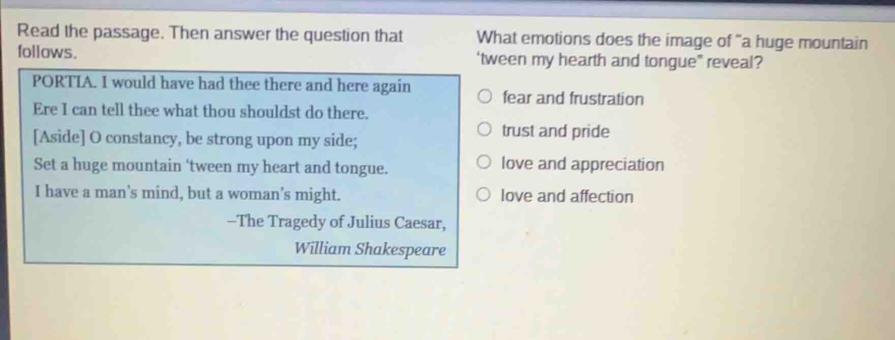 read the passage. then answer the question that follows. portia. i woul…