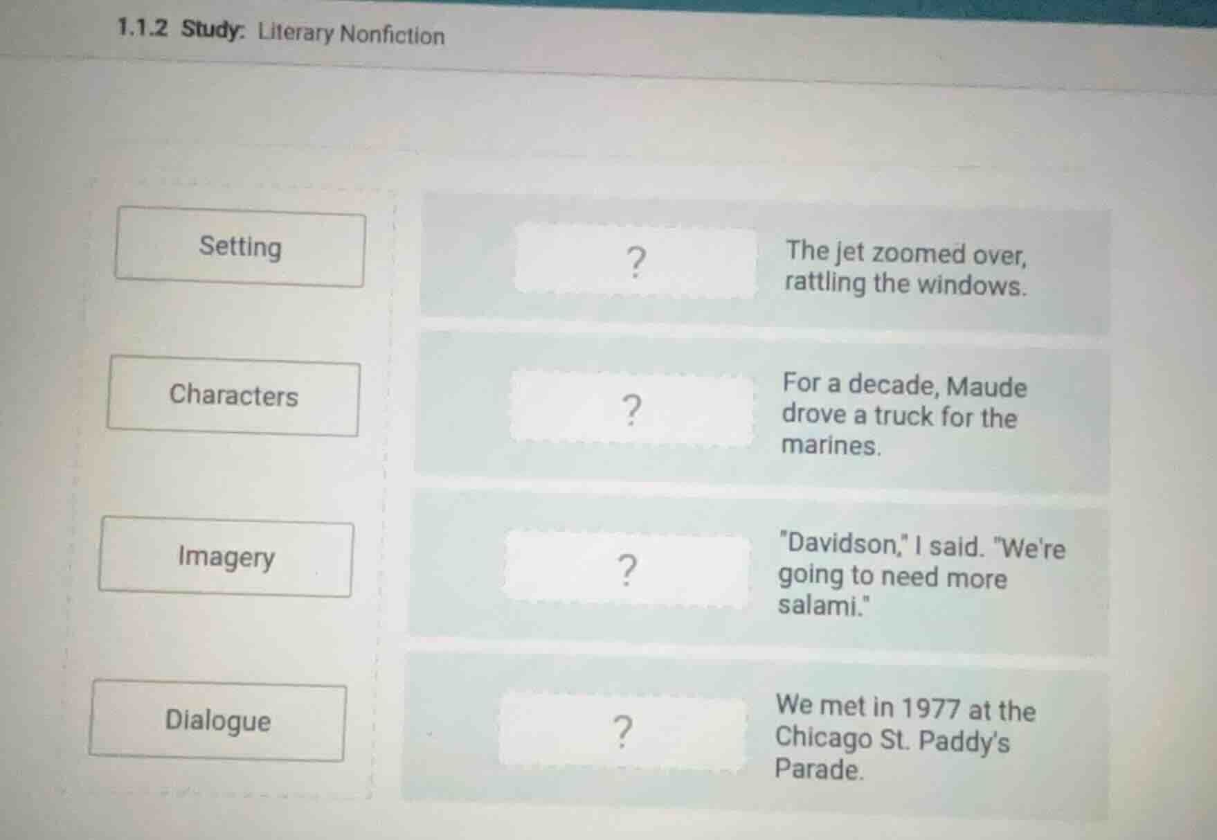 1.1.2 study: literary nonfiction setting? the jet zoomed over, rattling…