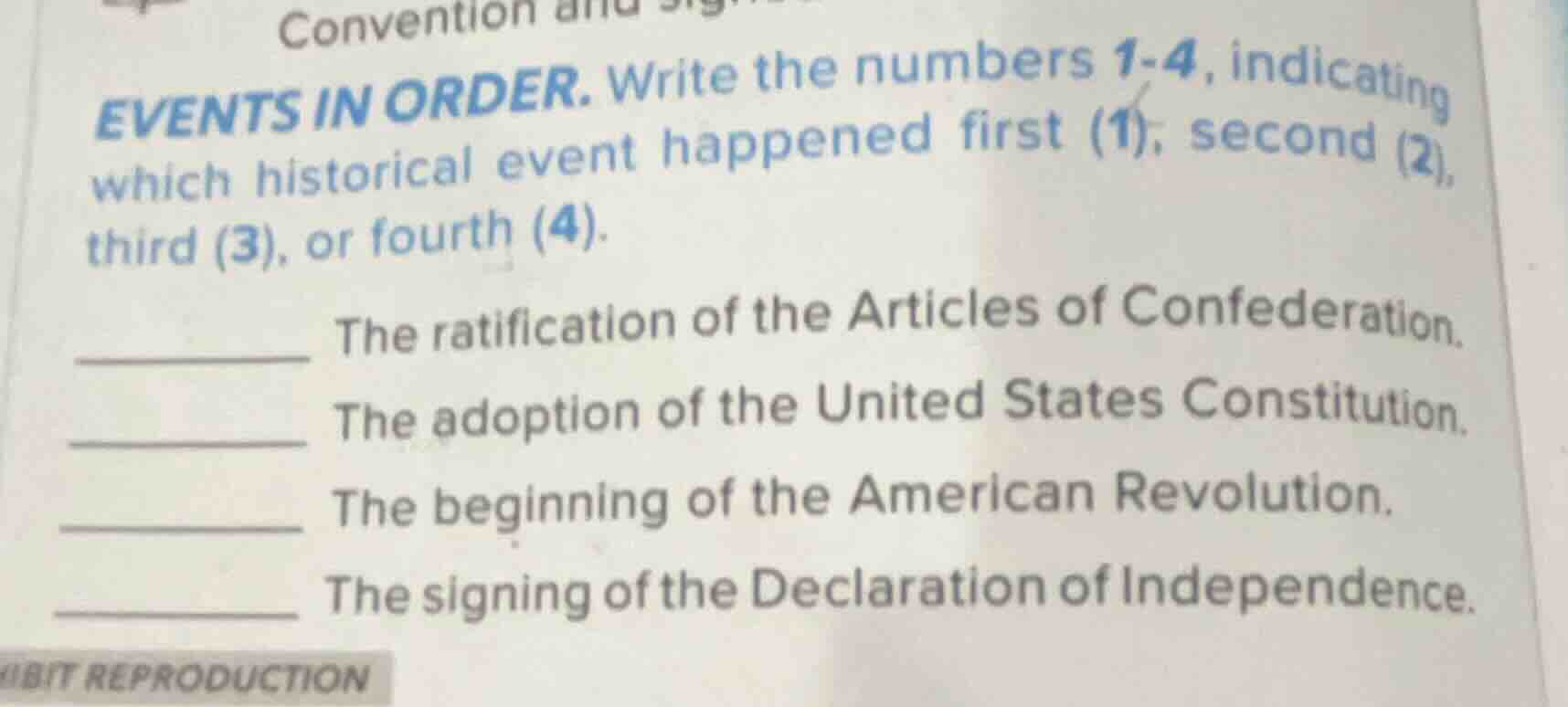 convention and events in order. write the numbers 1-4, indicating which…