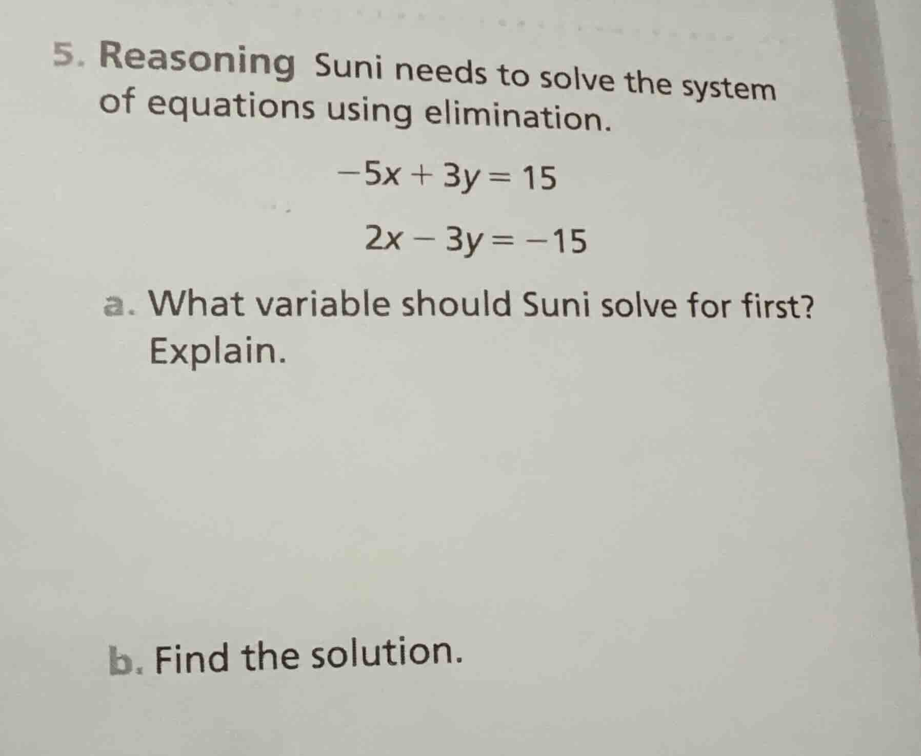 5. reasoning suni needs to solve the system of equations using eliminat…