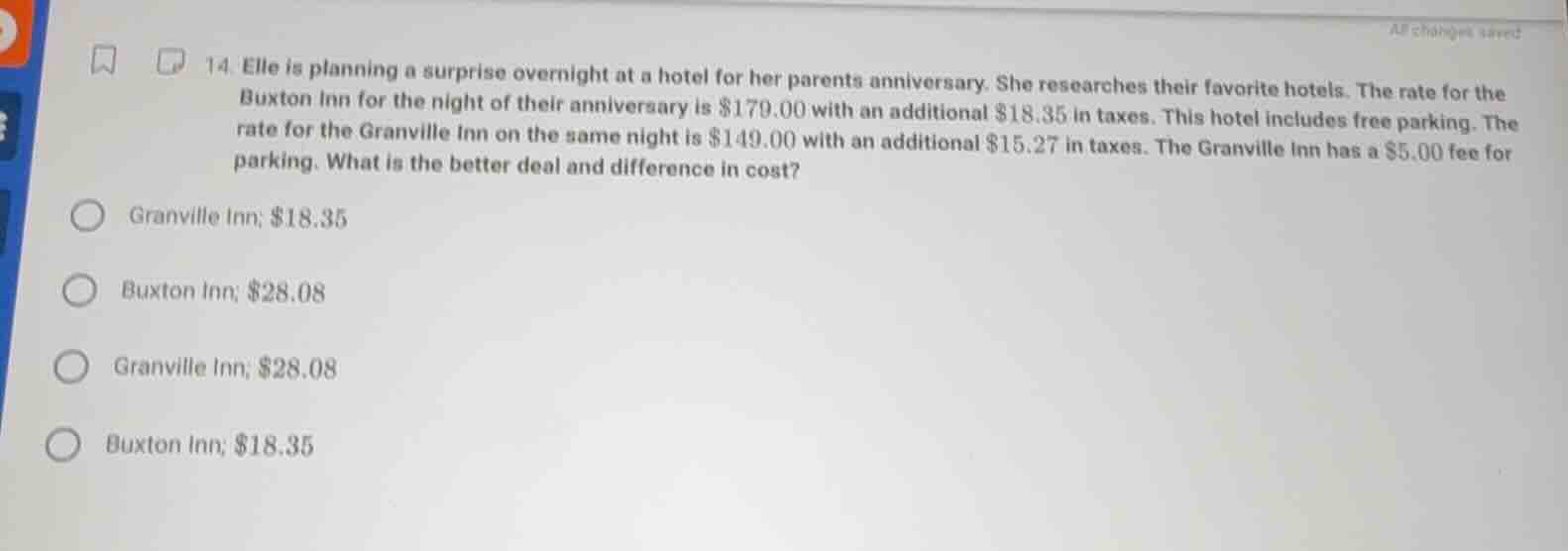 14. elle is planning a surprise overnight at a hotel for her parents an…