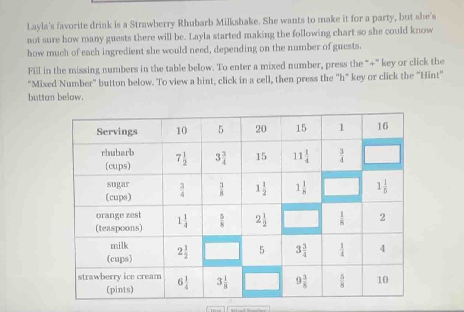 laylas favorite drink is a strawberry rhubarb milkshake. she wants to m…