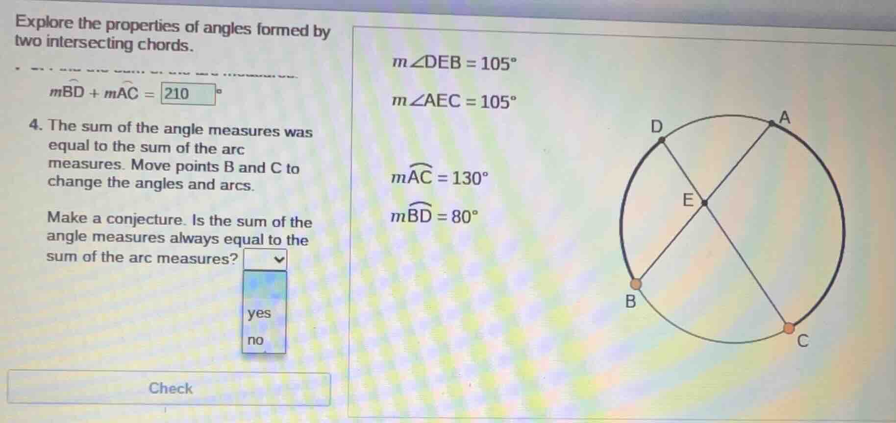 explore the properties of angles formed by two intersecting chords. $m\…
