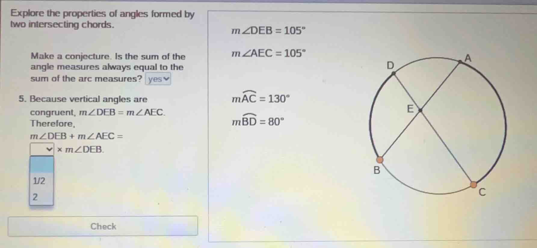 explore the properties of angles formed by two intersecting chords. mak…