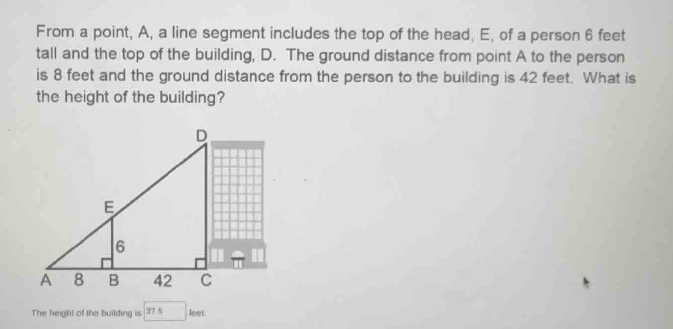 from a point, a, a line segment includes the top of the head, e, of a p…