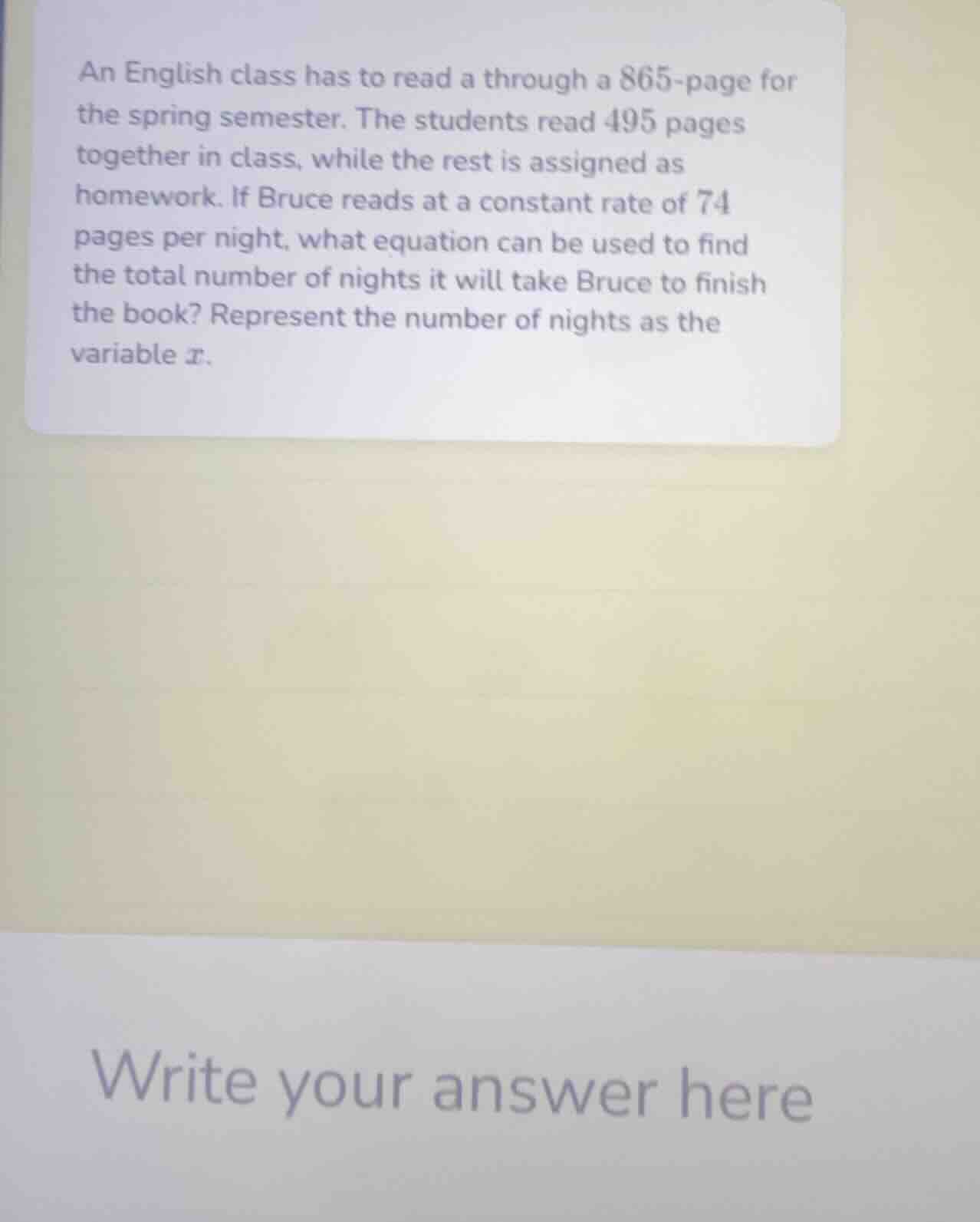 an english class has to read a through a 865-page for the spring semest…
