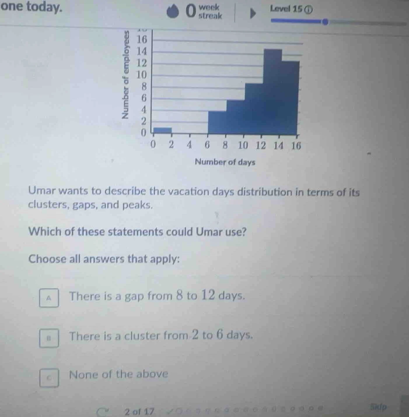 one today. umar wants to describe the vacation days distribution in ter…