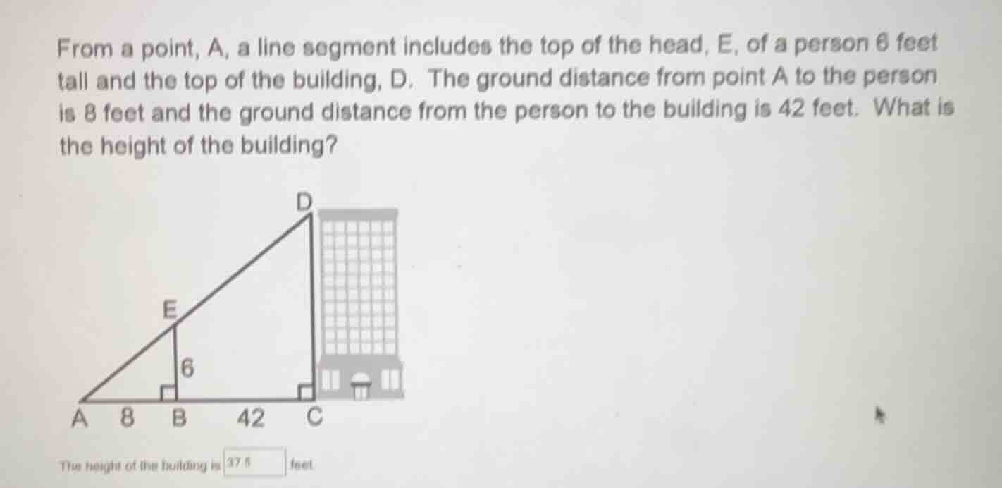 from a point, a, a line segment includes the top of the head, e, of a p…