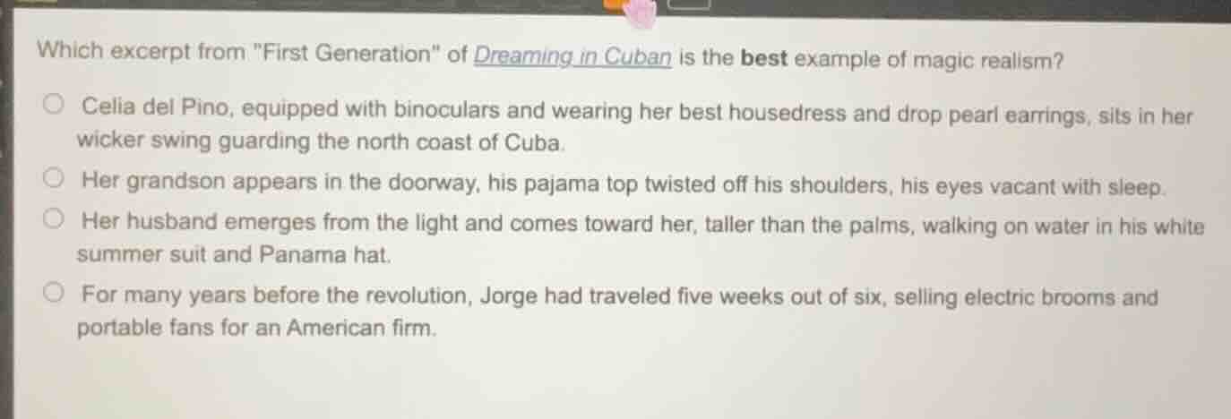 which excerpt from \first generation\ of dreaming in cuban is the best …