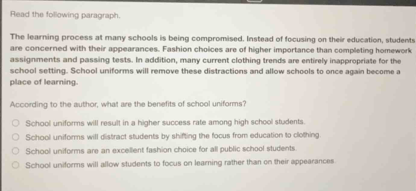 read the following paragraph. the learning process at many schools is b…