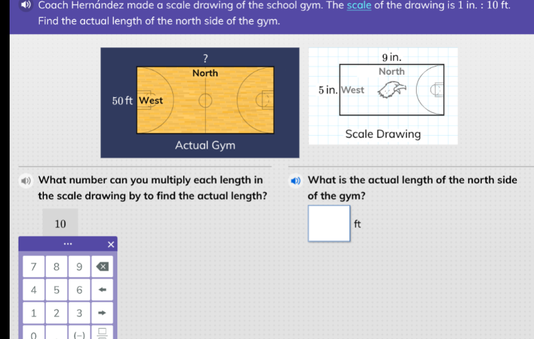 coach hernández made a scale drawing of the school gym. the scale of th…