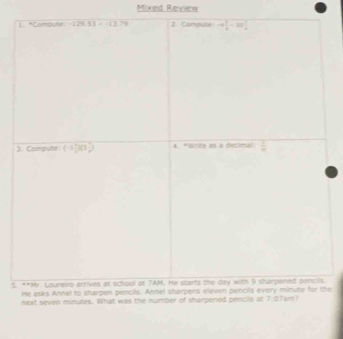 mixed review 1. *compute: -129.53 - -13.79 2. compute: -4\\frac{3}{9} -…