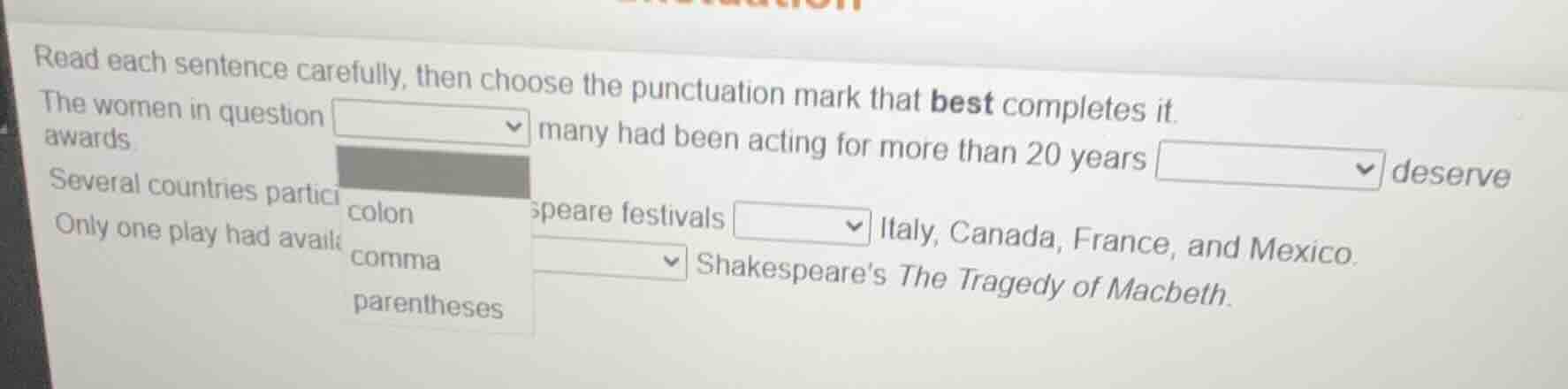 read each sentence carefully, then choose the punctuation mark that bes…