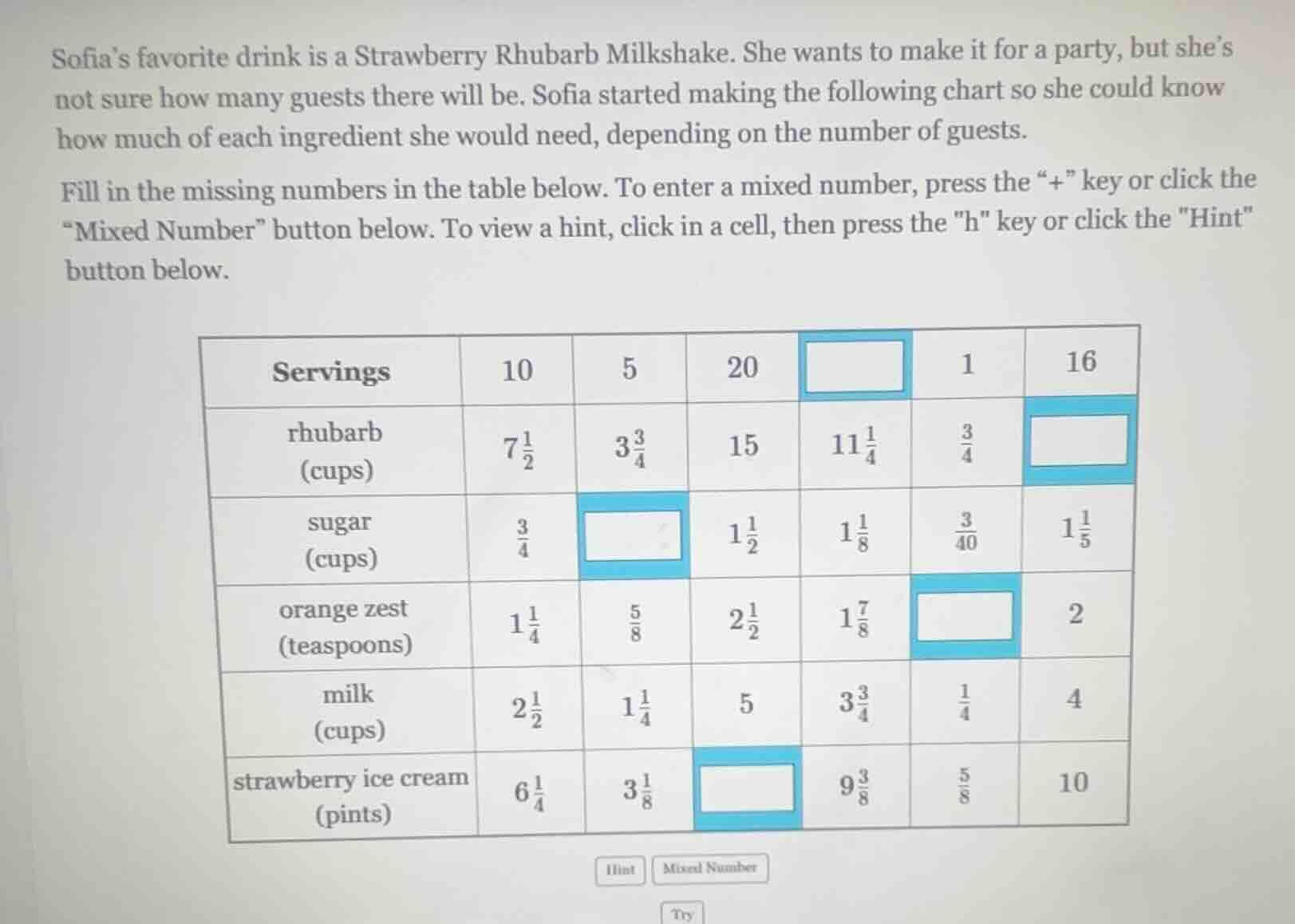 sofia’s favorite drink is a strawberry rhubarb milkshake. she wants to …