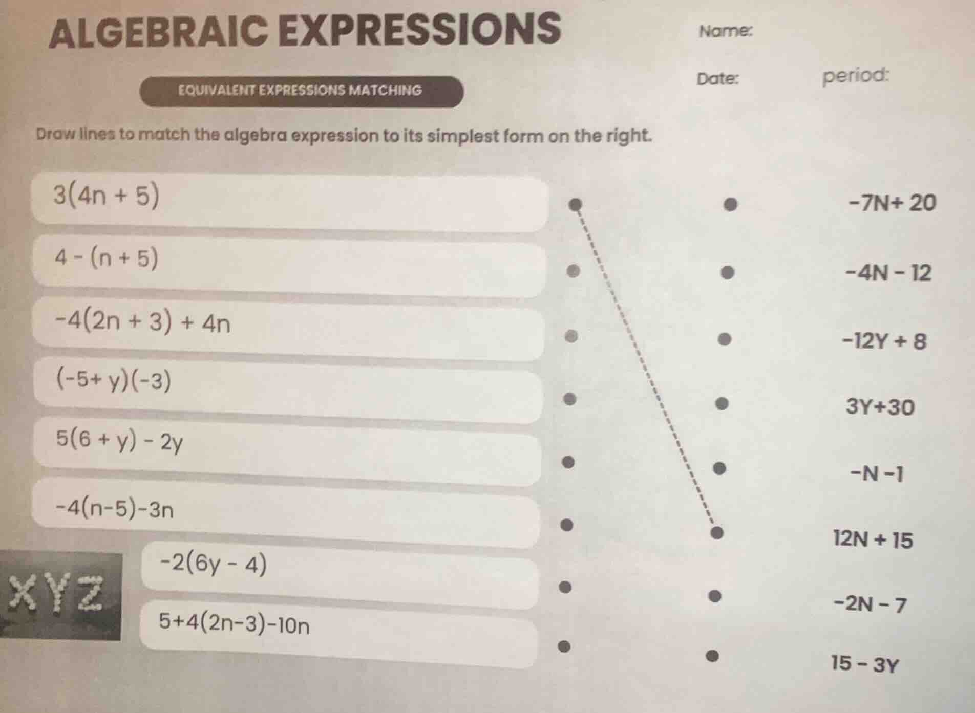 algebraic expressions name: equivalent expressions matching date: perio…