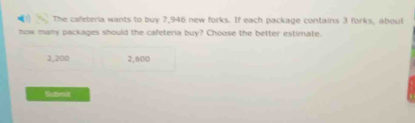 the cafeteria wants to buy 7,946 new forks. if each package contains 3 …