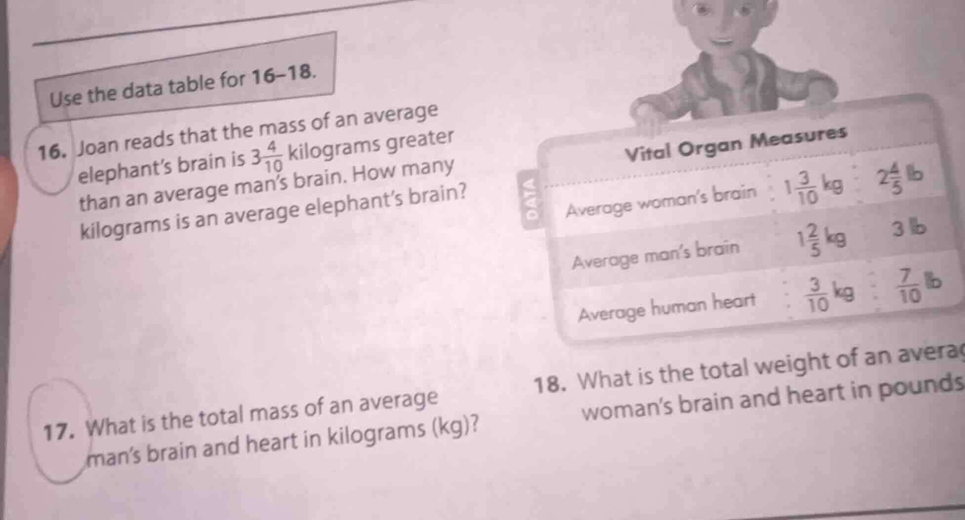 use the data table for 16–18. 16. joan reads that the mass of an averag…