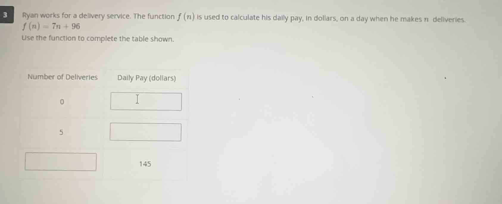 ryan works for a delivery service. the function $f(n)$ is used to calcu…