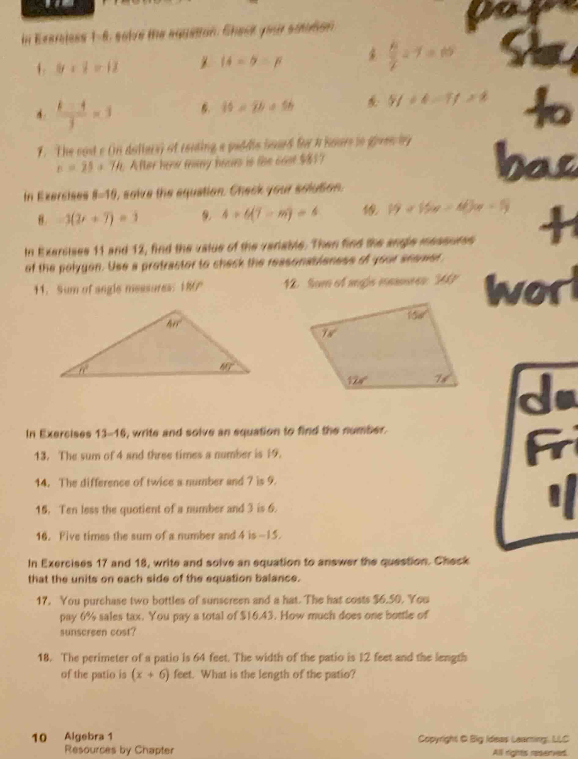in exercises 1–6, solve the equation. check your solution. 1. $9 + k = …