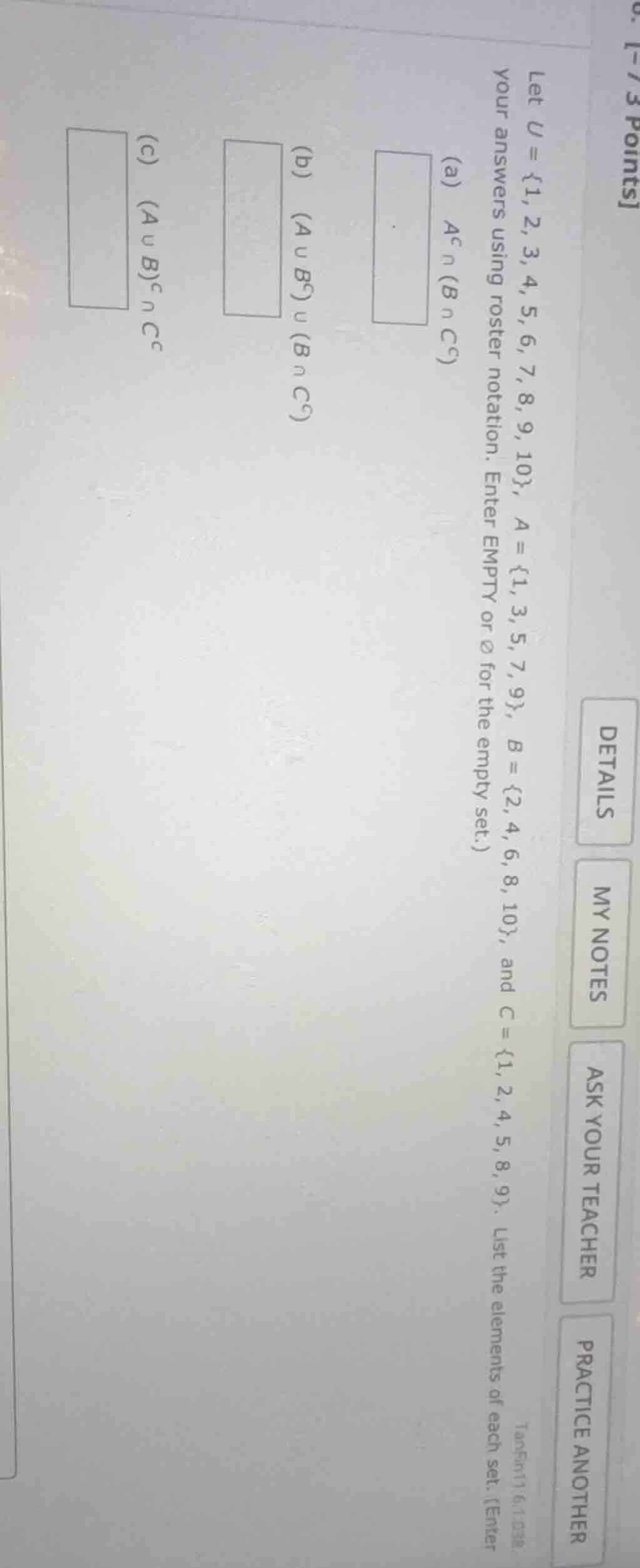 let ( u = {1, 2, 3, 4, 5, 6, 7, 8, 9, 10} ), ( a = {1, 3, 5, 7, 9} ), (…