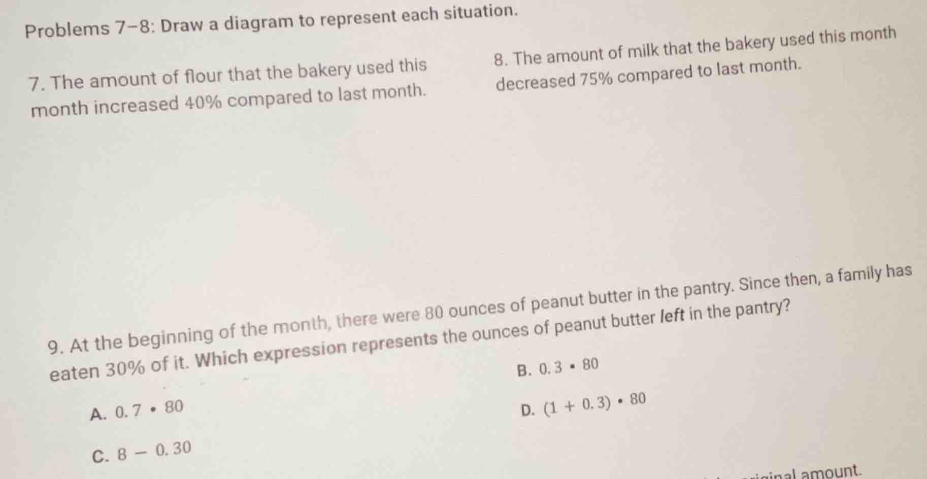 problems 7–8: draw a diagram to represent each situation. 7. the amount…