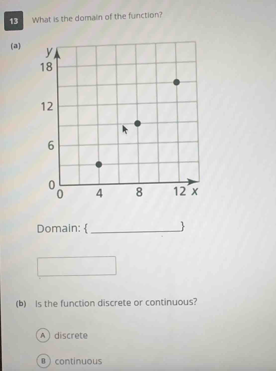 13 what is the domain of the function? (a) graph of a function with poi…