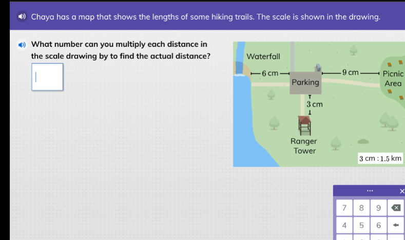 chaya has a map that shows the lengths of some hiking trails. the scale…