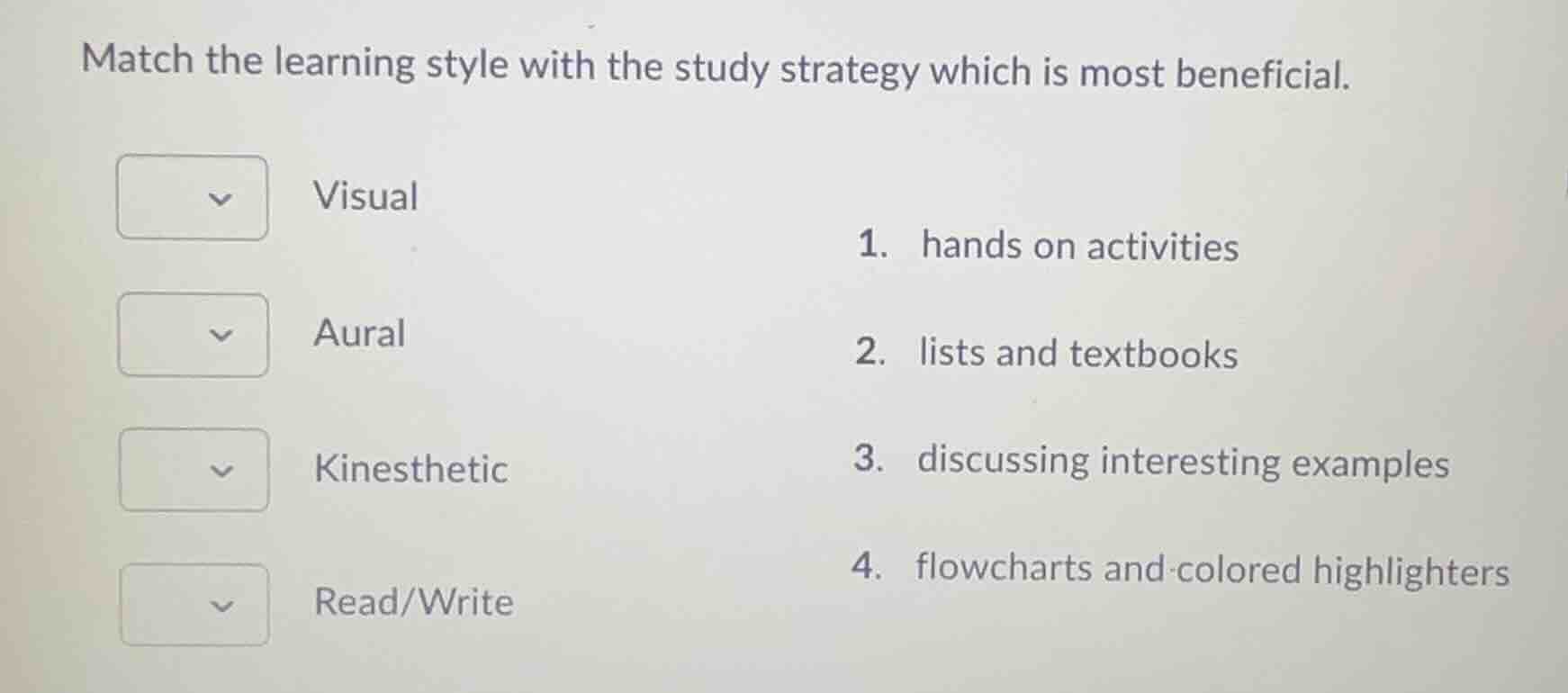 match the learning style with the study strategy which is most benefici…