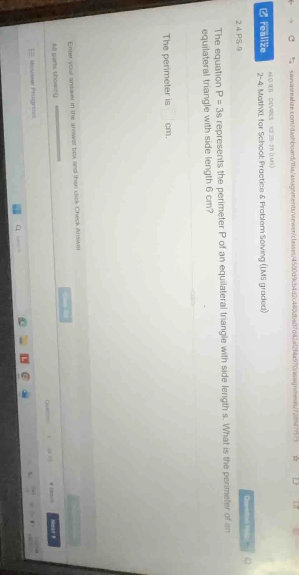 the equation p = 3s represents the perimeter p of an equilateral triang…