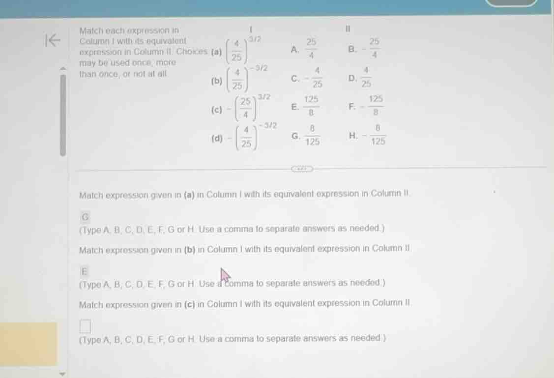 match each expression in column i with its equivalent expression in col…