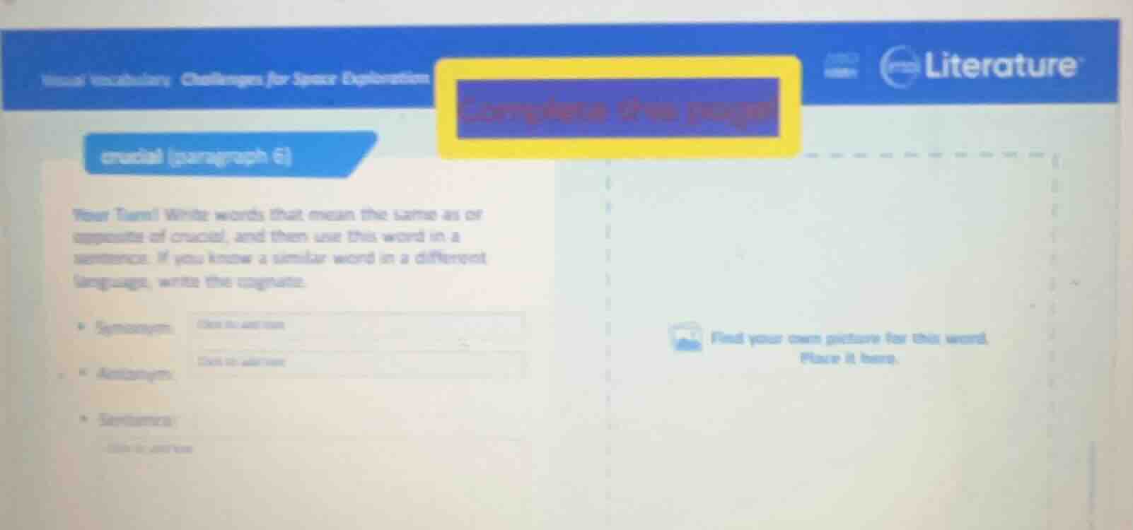 vocabulary challenges for space exploration complete the page crucial (…