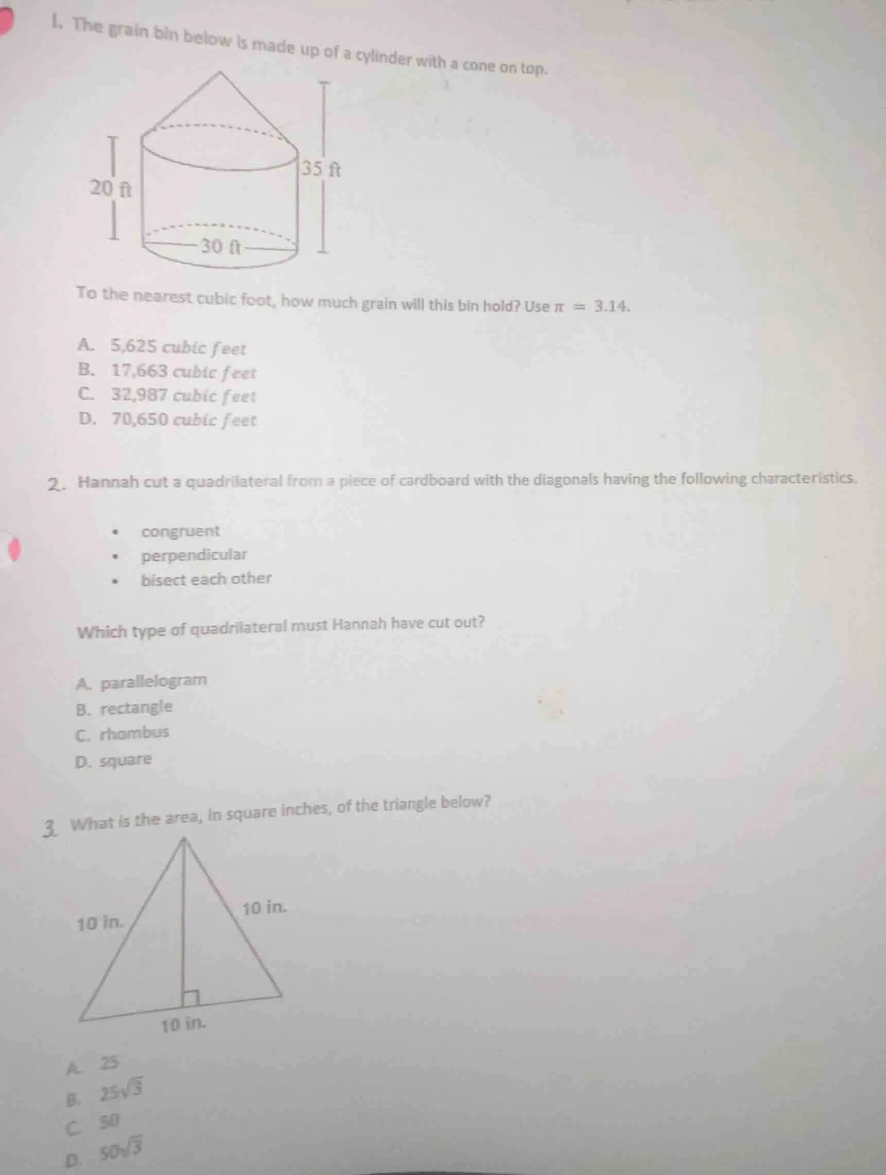 1. the grain bin below is made up of a cylinder with a cone on top. (im…