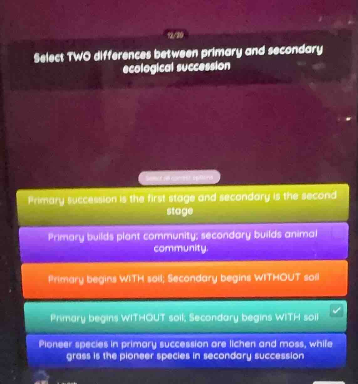 1/20 select two differences between primary and secondary ecological su…