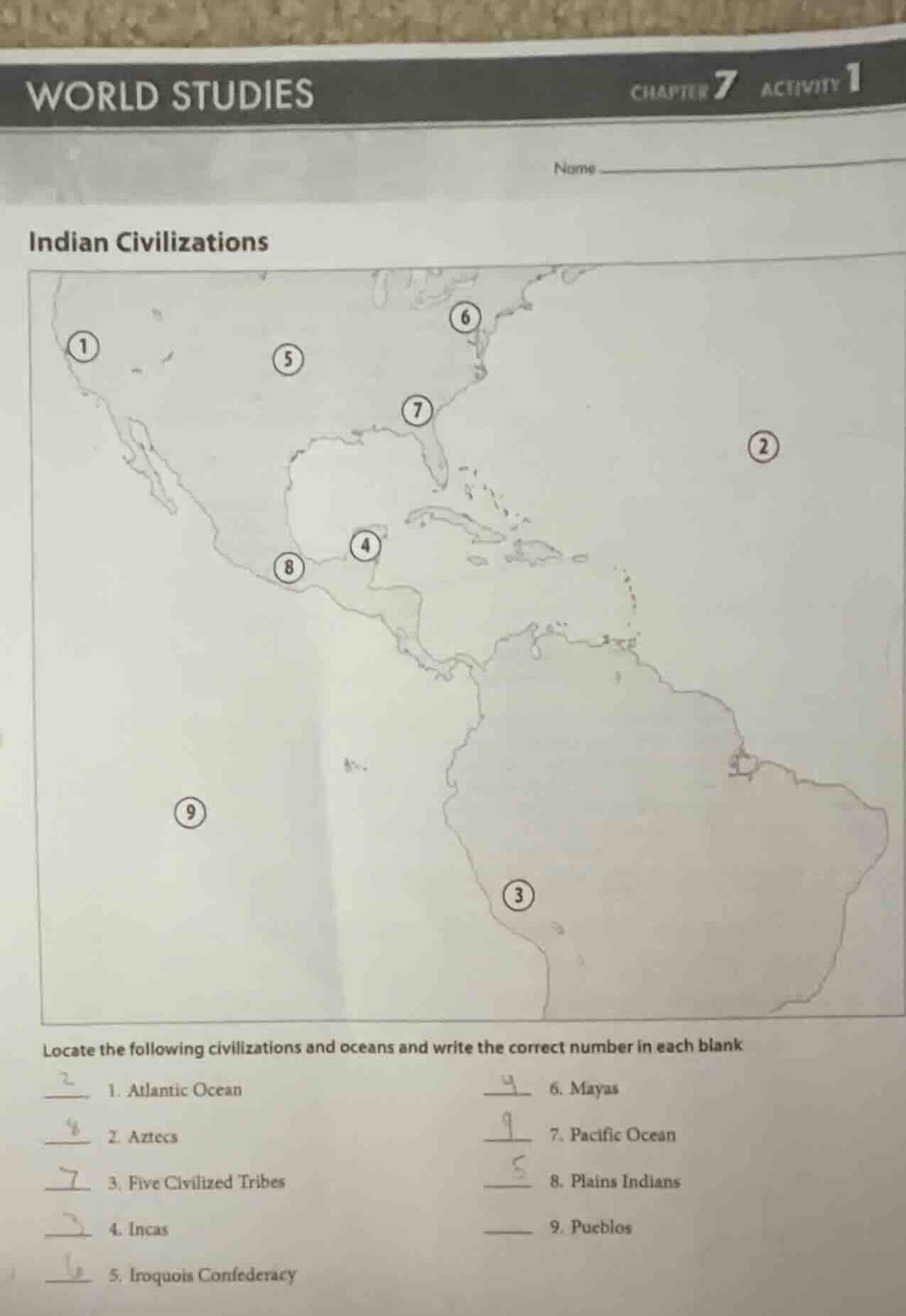 world studies chapter 7 activity 1 name indian civilizations locate the…