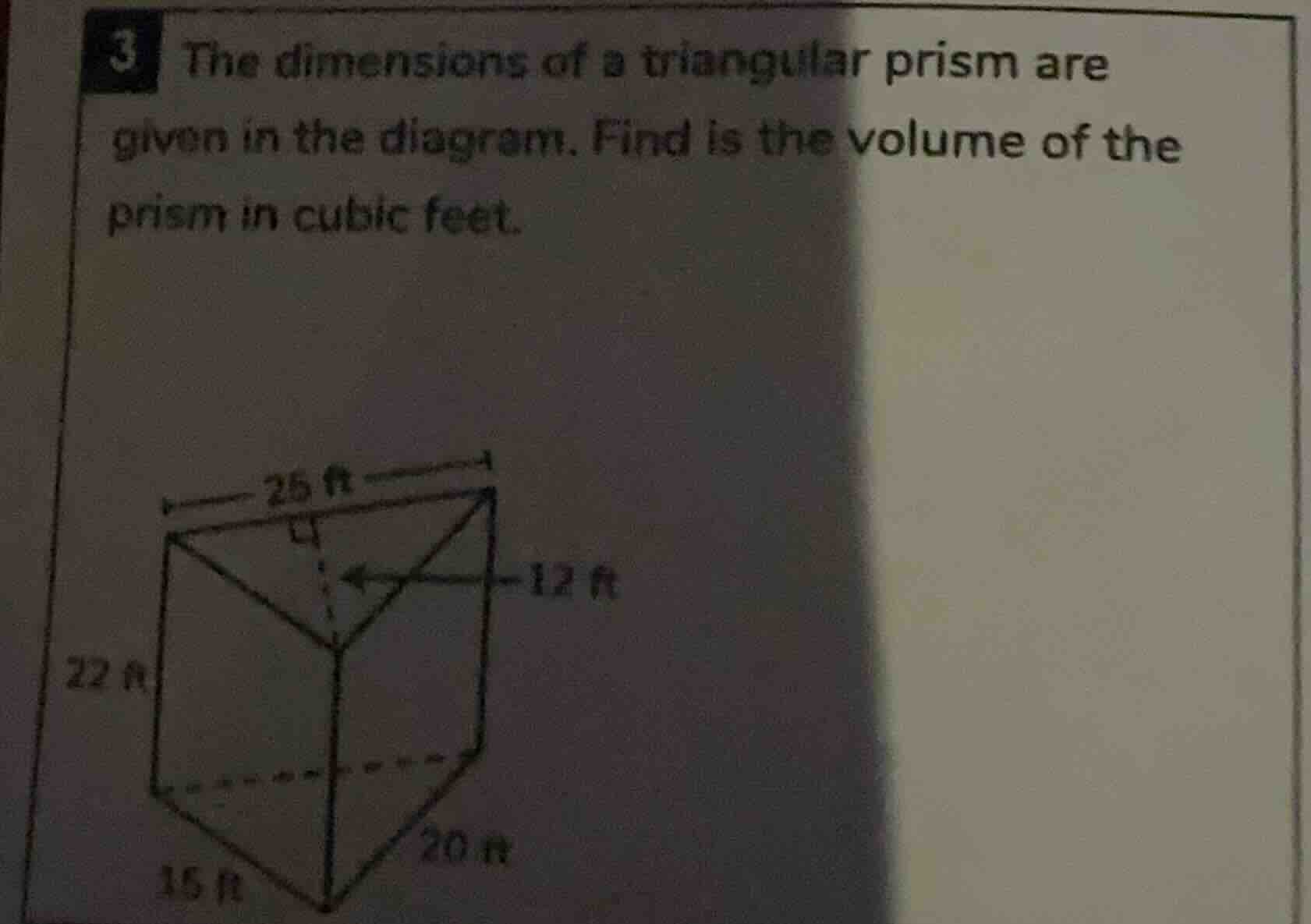 3 the dimensions of a triangular prism are given in the diagram. find i…