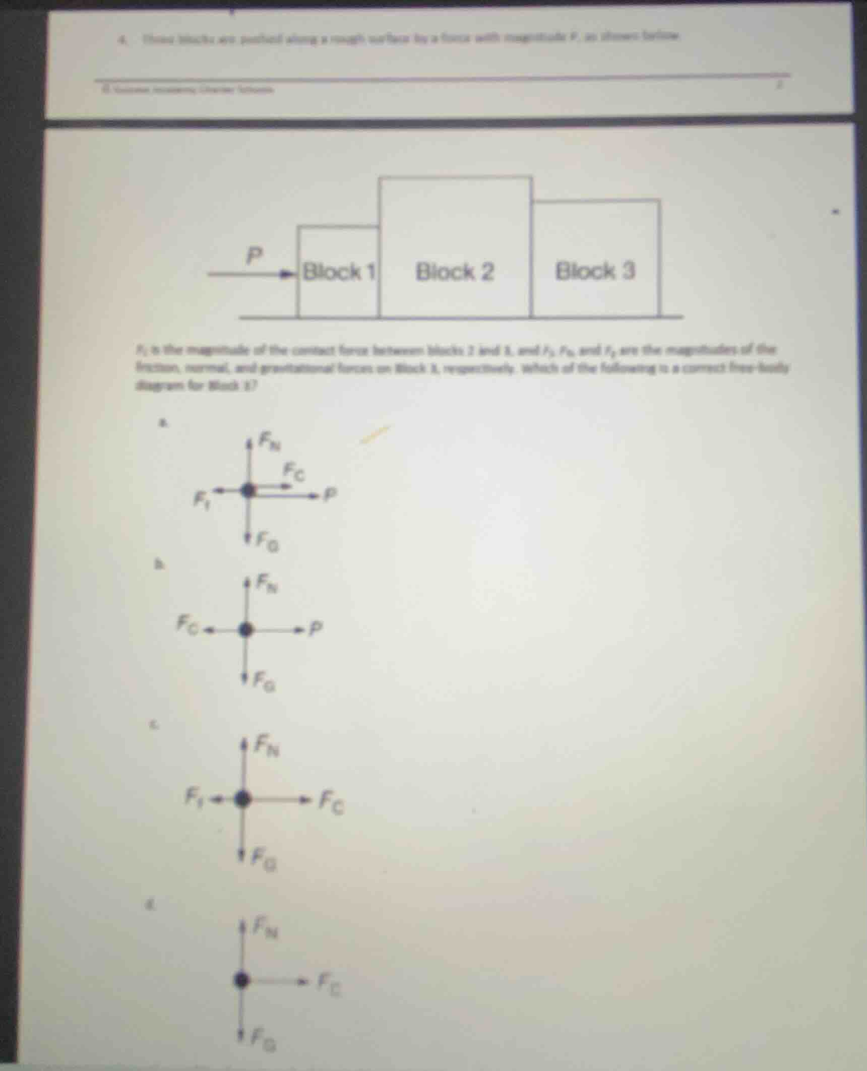 4. three blocks are pushed along a rough surface by a force with magnit…