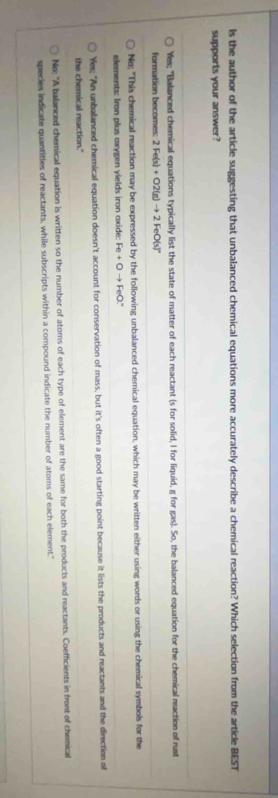 is the author of the article suggesting that unbalanced chemical equati…